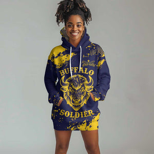Personalized African-American Heroes Hoodie Dress Bison Buffalo Soldiers - Blue Grunge Style - African Pride