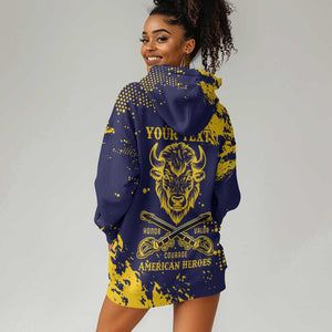 Personalized African-American Heroes Hoodie Dress Bison Buffalo Soldiers - Blue Grunge Style - African Pride