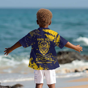 Personalized African-American Heroes Kid Hawaiian Shirt Bison Buffalo Soldiers - Blue Grunge Style - African Pride