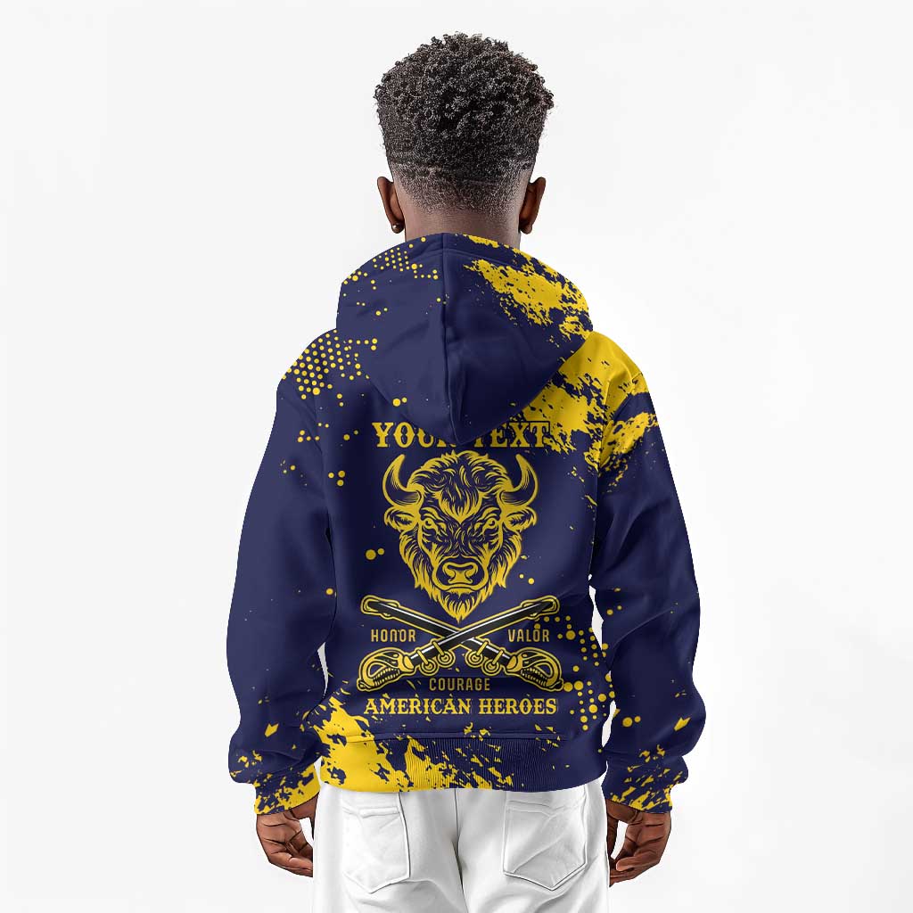 Personalized African-American Heroes Kid Hoodie Bison Buffalo Soldiers - Blue Grunge Style - African Pride