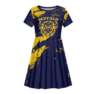Personalized African-American Heroes Kid Short Sleeve Dress Bison Buffalo Soldiers - Blue Grunge Style - African Pride