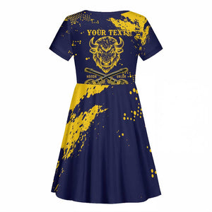 Personalized African-American Heroes Kid Short Sleeve Dress Bison Buffalo Soldiers - Blue Grunge Style - African Pride