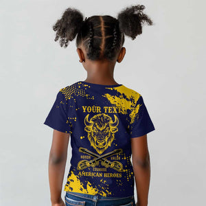 Personalized African-American Heroes Kid T shirt Bison Buffalo Soldiers - Blue Grunge Style - African Pride