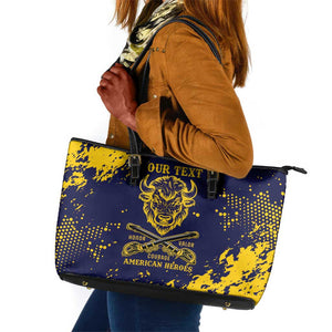 Personalized African-American Heroes Leather Tote Bag Bison Buffalo Soldiers - Blue Grunge Style - African Pride