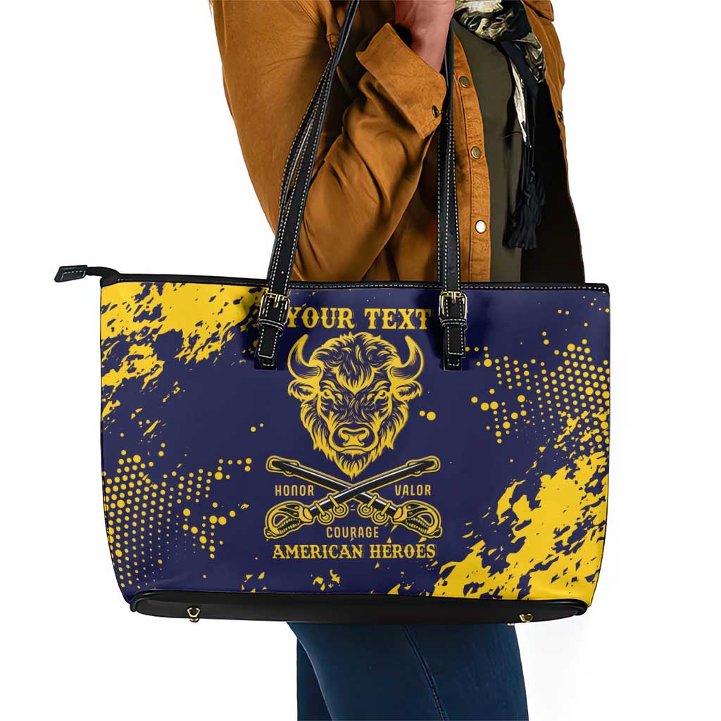 Personalized African-American Heroes Leather Tote Bag Bison Buffalo Soldiers - Blue Grunge Style - African Pride