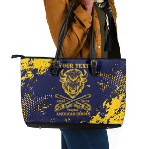 Personalized African-American Heroes Leather Tote Bag Bison Buffalo Soldiers - Blue Grunge Style - African Pride
