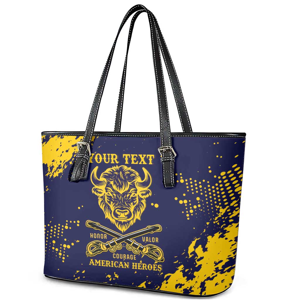 Personalized African-American Heroes Leather Tote Bag Bison Buffalo Soldiers - Blue Grunge Style - African Pride