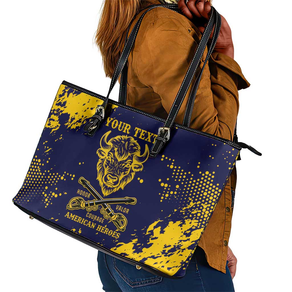 Personalized African-American Heroes Leather Tote Bag Bison Buffalo Soldiers - Blue Grunge Style - African Pride