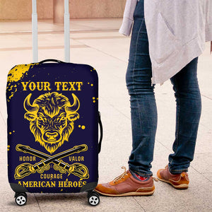 Personalized African-American Heroes Luggage Cover Bison Buffalo Soldiers - Blue Grunge Style - African Pride