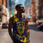Personalized African-American Heroes Men Tank Top Bison Buffalo Soldiers - Blue Grunge Style - African Pride