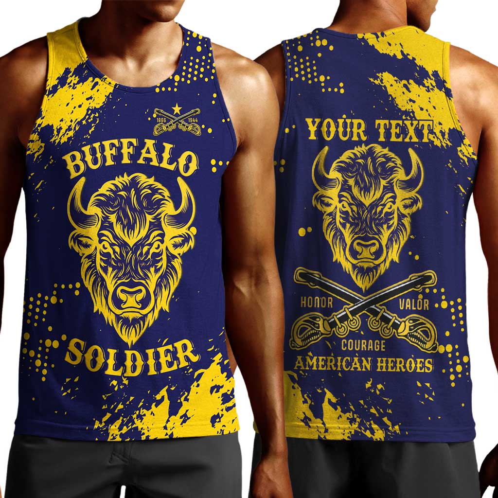Personalized African-American Heroes Men Tank Top Bison Buffalo Soldiers - Blue Grunge Style - African Pride