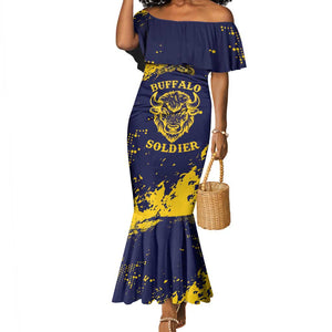 Personalized African-American Heroes Mermaid Dress Bison Buffalo Soldiers - Blue Grunge Style - African Pride