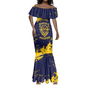 Personalized African-American Heroes Mermaid Dress Bison Buffalo Soldiers - Blue Grunge Style - African Pride