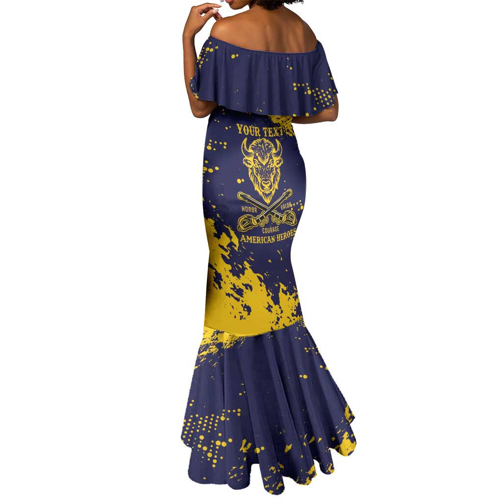 Personalized African-American Heroes Mermaid Dress Bison Buffalo Soldiers - Blue Grunge Style - African Pride