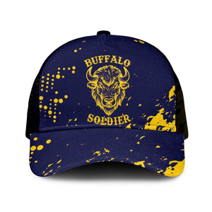 Personalized African-American Heroes Mesh Trucker Cap Bison Buffalo Soldiers - Blue Grunge Style - African Pride