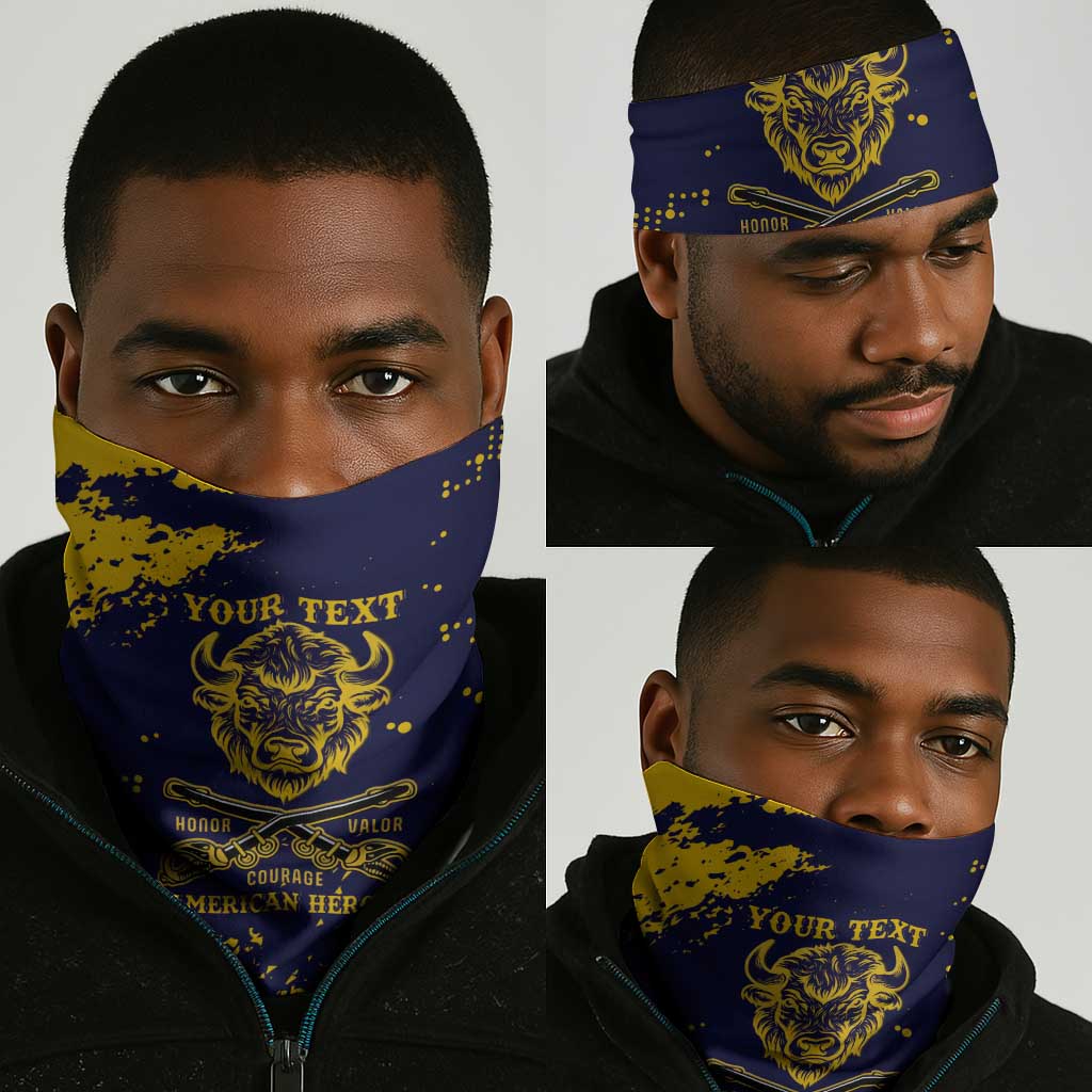 Personalized African-American Heroes Neck Gaiter Bison Buffalo Soldiers - Blue Grunge Style LT15