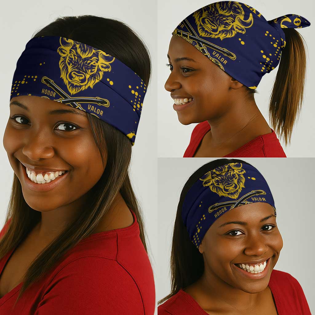 Personalized African-American Heroes Neck Gaiter Bison Buffalo Soldiers - Blue Grunge Style LT15