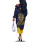 Personalized African-American Heroes Off The Shoulder Long Sleeve Dress Bison Buffalo Soldiers - Blue Grunge Style - African Pride