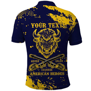 Personalized African-American Heroes Polo Shirt Bison Buffalo Soldiers - Blue Grunge Style - African Pride