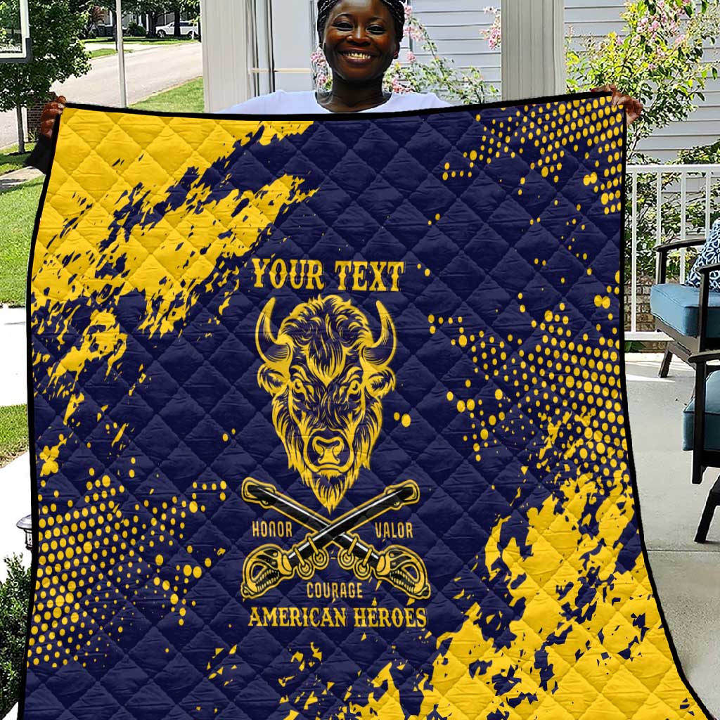 Personalized African-American Heroes Quilt Bison Buffalo Soldiers - Blue Grunge Style - African Pride