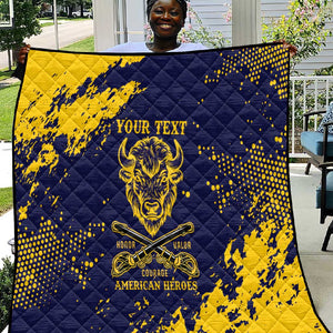 Personalized African-American Heroes Quilt Bison Buffalo Soldiers - Blue Grunge Style - African Pride