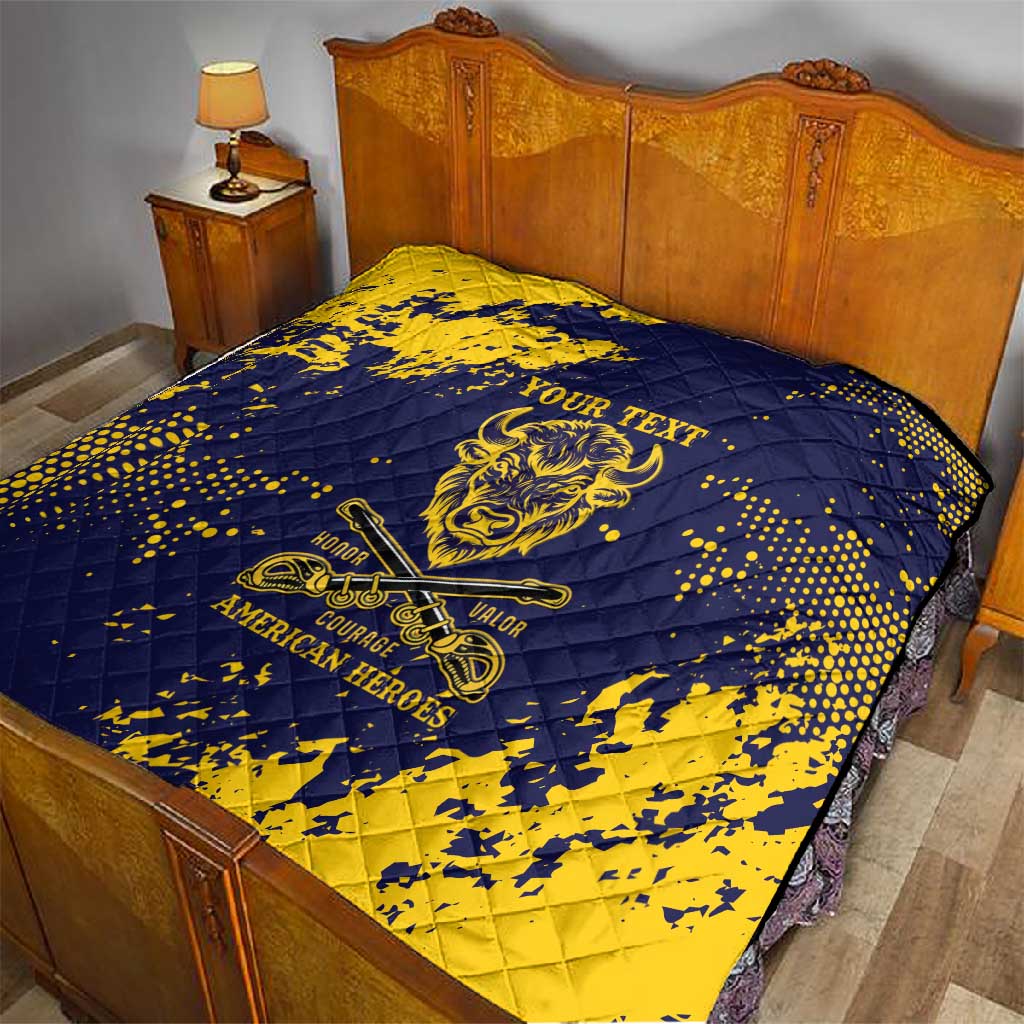 Personalized African-American Heroes Quilt Bison Buffalo Soldiers - Blue Grunge Style - African Pride
