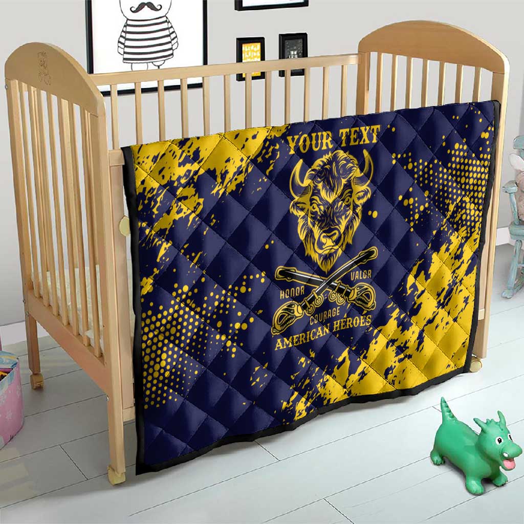 Personalized African-American Heroes Quilt Bison Buffalo Soldiers - Blue Grunge Style - African Pride