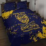Personalized African-American Heroes Quilt Bed Set Bison Buffalo Soldiers - Blue Grunge Style - African Pride