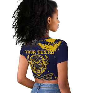 Personalized African-American Heroes Raglan Cropped T shirt Bison Buffalo Soldiers - Blue Grunge Style - African Pride