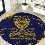 Personalized African-American Heroes Round Carpet Bison Buffalo Soldiers - Blue Grunge Style - African Pride