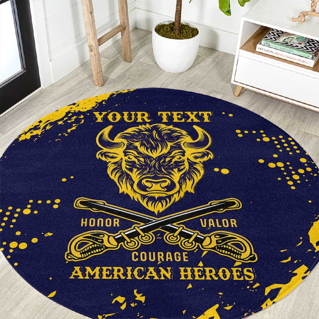Personalized African-American Heroes Round Carpet Bison Buffalo Soldiers - Blue Grunge Style - African Pride