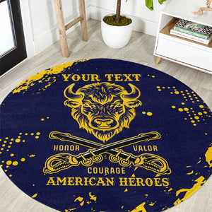 Personalized African-American Heroes Round Carpet Bison Buffalo Soldiers - Blue Grunge Style - African Pride