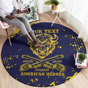 Personalized African-American Heroes Round Carpet Bison Buffalo Soldiers - Blue Grunge Style - African Pride