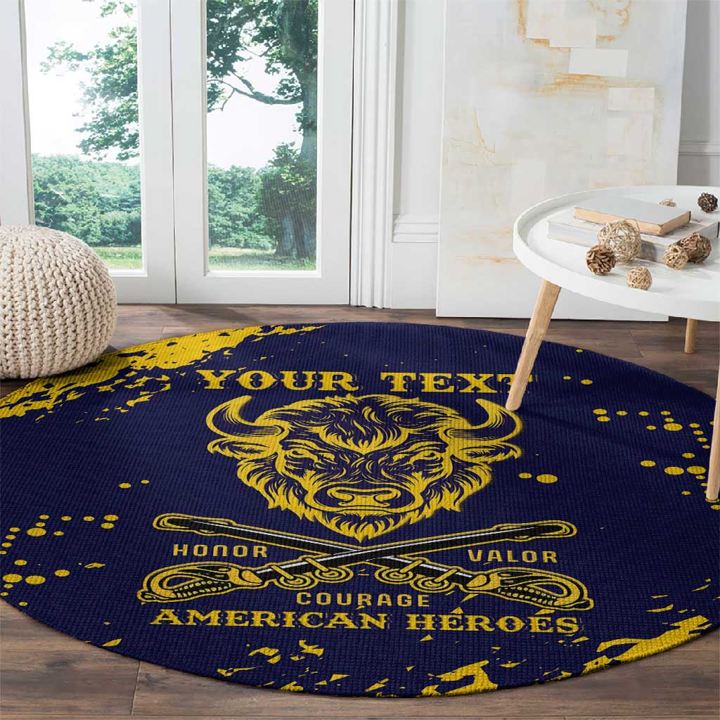 Personalized African-American Heroes Round Carpet Bison Buffalo Soldiers - Blue Grunge Style - African Pride