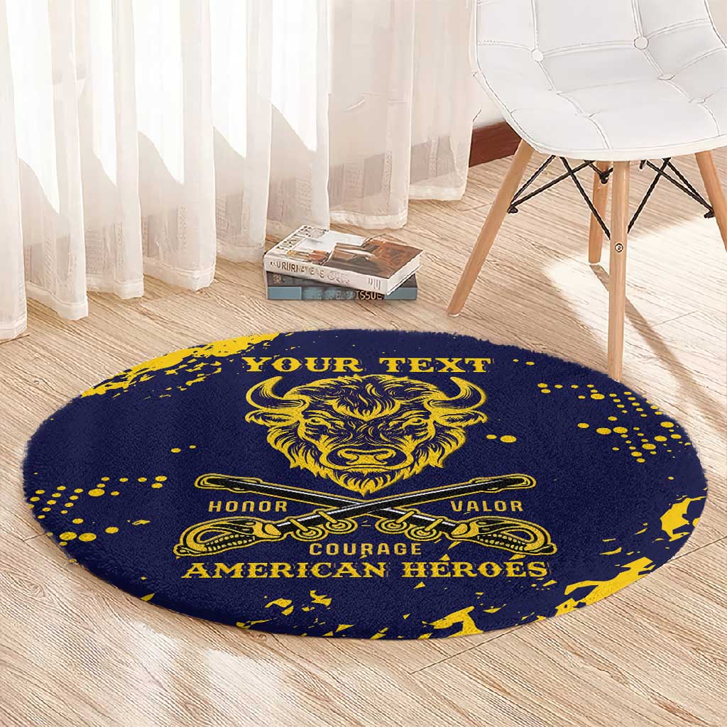 Personalized African-American Heroes Round Carpet Bison Buffalo Soldiers - Blue Grunge Style - African Pride