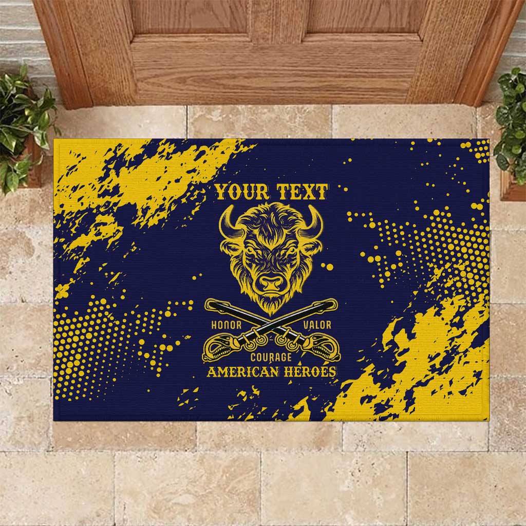 Personalized African-American Heroes Rubber Doormat Bison Buffalo Soldiers - Blue Grunge Style - African Pride