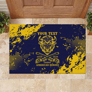 Personalized African-American Heroes Rubber Doormat Bison Buffalo Soldiers - Blue Grunge Style - African Pride