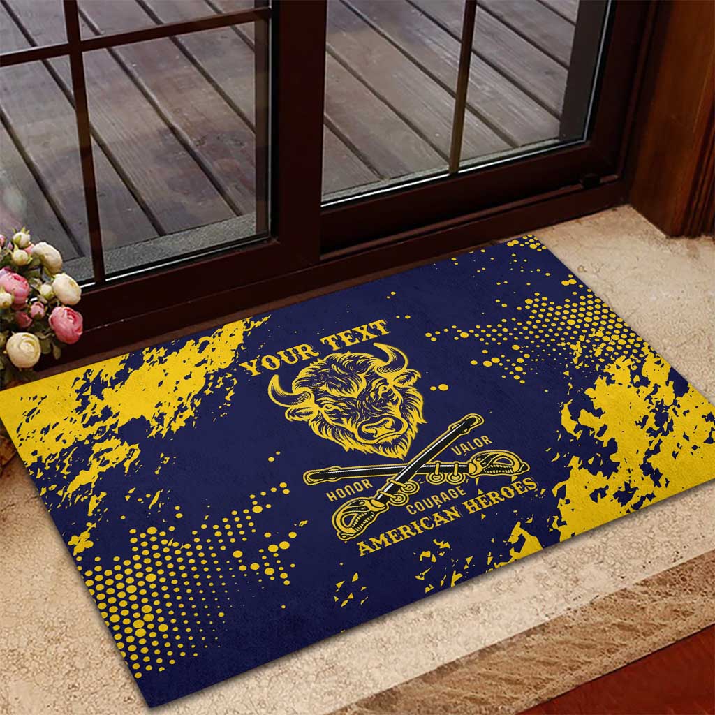 Personalized African-American Heroes Rubber Doormat Bison Buffalo Soldiers - Blue Grunge Style - African Pride