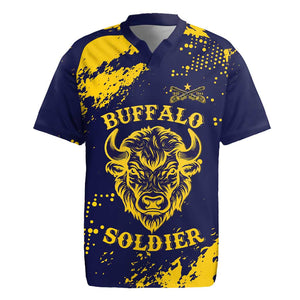 Personalized African-American Heroes Rugby Jersey Bison Buffalo Soldiers - Blue Grunge Style - African Pride