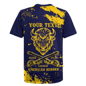 Personalized African-American Heroes Rugby Jersey Bison Buffalo Soldiers - Blue Grunge Style - African Pride