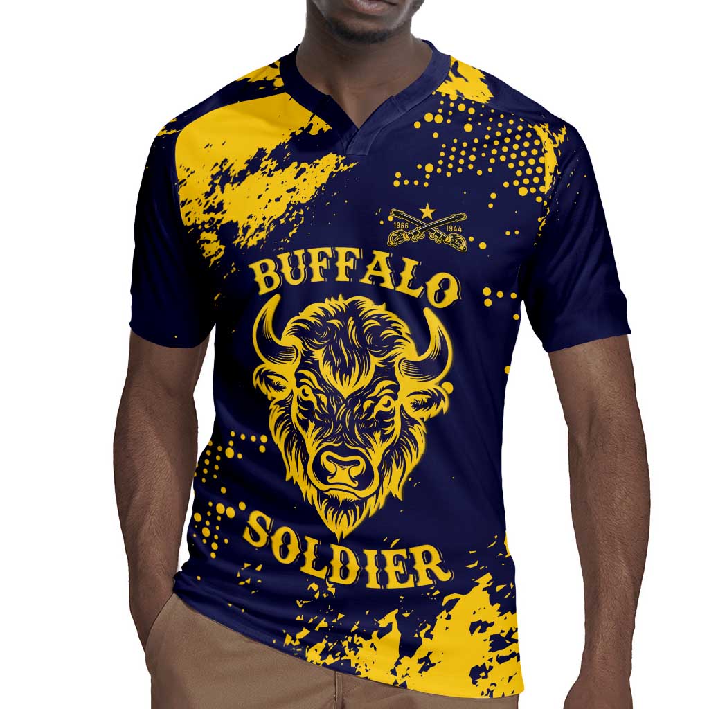 Personalized African-American Heroes Rugby Jersey Bison Buffalo Soldiers - Blue Grunge Style - African Pride