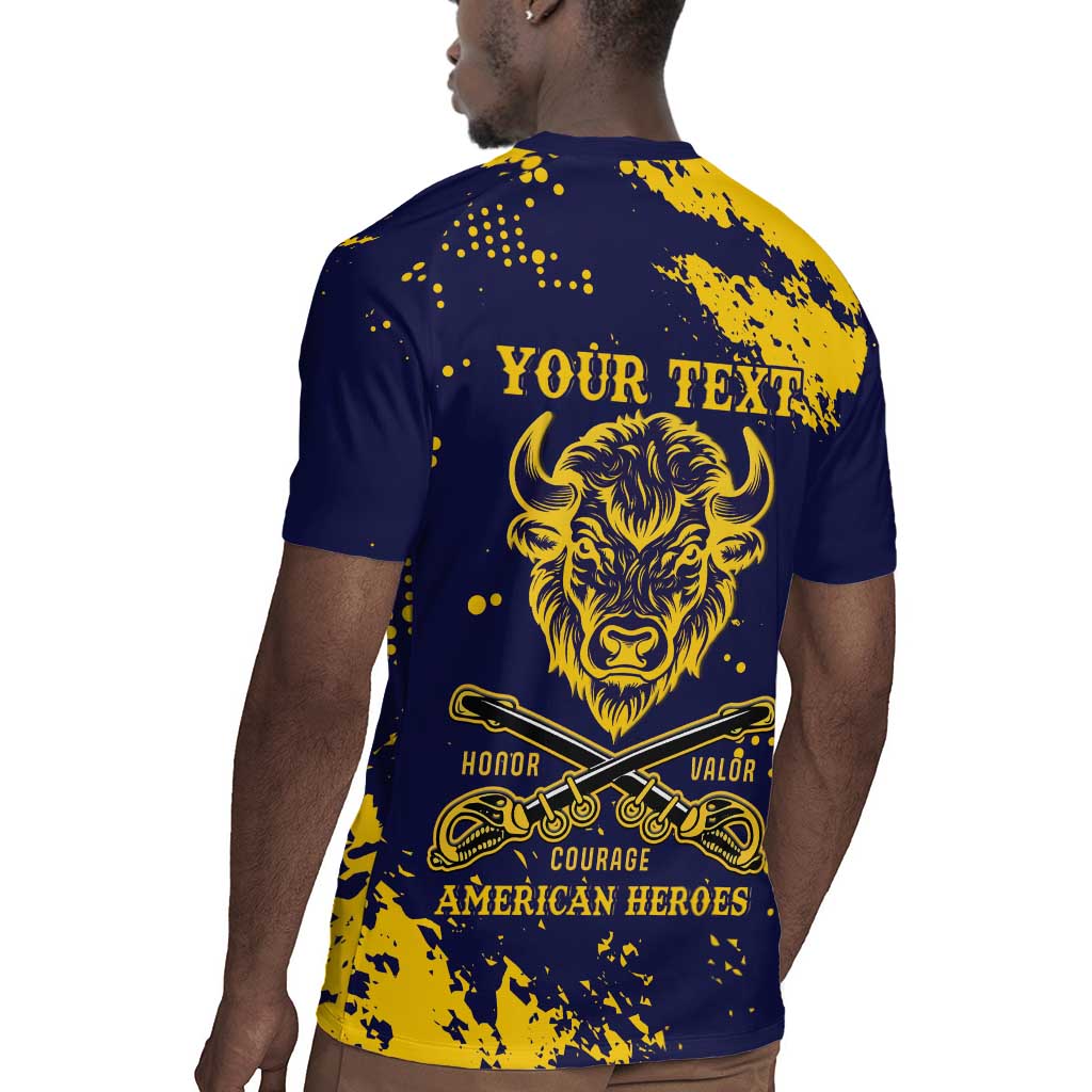 Personalized African-American Heroes Rugby Jersey Bison Buffalo Soldiers - Blue Grunge Style - African Pride