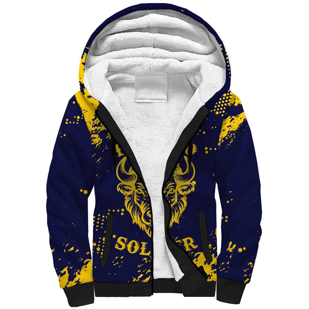 Personalized African-American Heroes Sherpa Hoodie Bison Buffalo Soldiers - Blue Grunge Style - African Pride