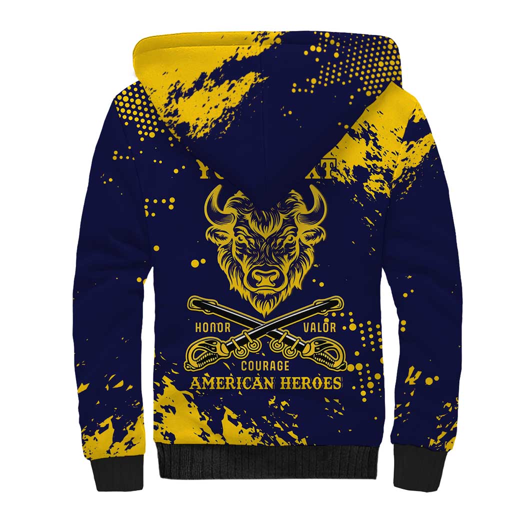 Personalized African-American Heroes Sherpa Hoodie Bison Buffalo Soldiers - Blue Grunge Style - African Pride