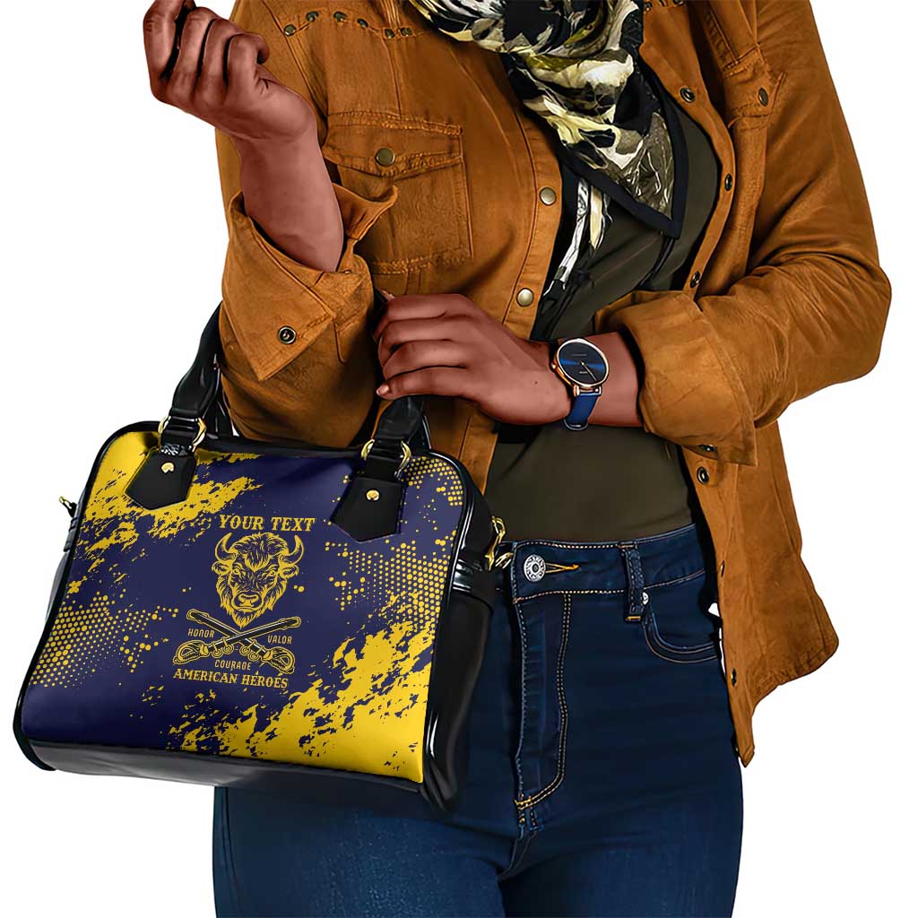 Personalized African-American Heroes Shoulder Handbag Bison Buffalo Soldiers - Blue Grunge Style - African Pride