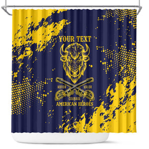 Personalized African-American Heroes Shower Curtain Bison Buffalo Soldiers - Blue Grunge Style - African Pride