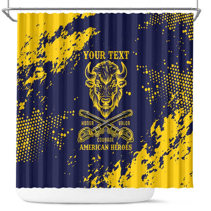 Personalized African-American Heroes Shower Curtain Bison Buffalo Soldiers - Blue Grunge Style - African Pride
