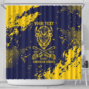 Personalized African-American Heroes Shower Curtain Bison Buffalo Soldiers - Blue Grunge Style - African Pride