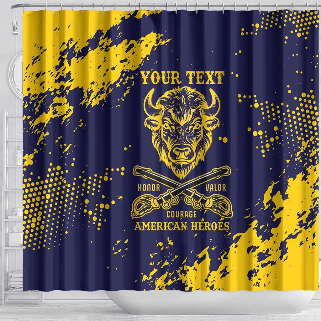 Personalized African-American Heroes Shower Curtain Bison Buffalo Soldiers - Blue Grunge Style - African Pride