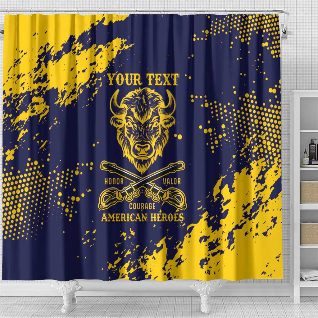 Personalized African-American Heroes Shower Curtain Bison Buffalo Soldiers - Blue Grunge Style - African Pride